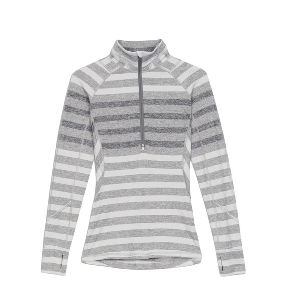 Lululemon Race Your Pace 1/2 Zip in Marshmallow Stripe Heathered Slate Size 4 - Picture 3 of 16